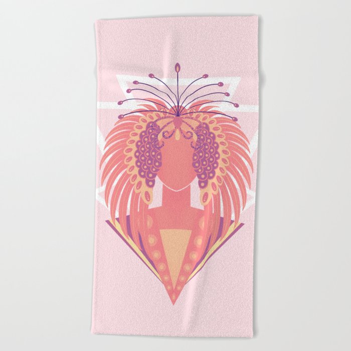 Art Deco pink phoenix  Beach Towel