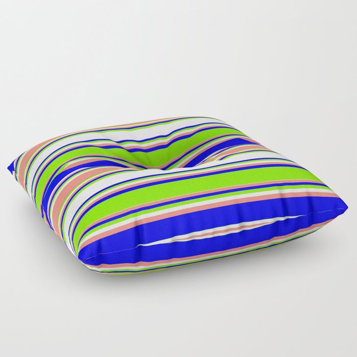 Blue, Green, White, and Salmon Colored Lined Pattern Floor Pillow