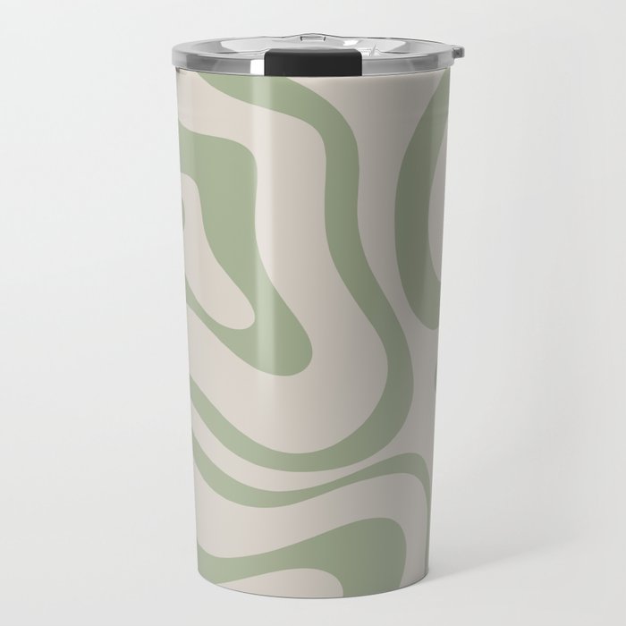 Liquid Swirl Abstract Pattern in Almond and Sage Green Travel Mug
