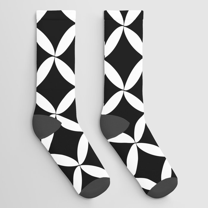 Modern white flower of life mid century geometric shapes 4 Socks