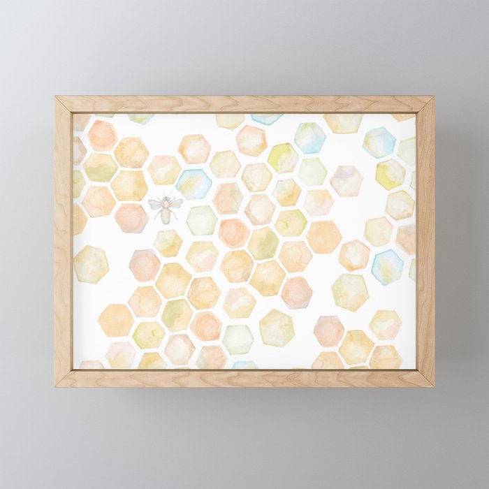 Bee and honeycomb watercolor Framed Mini Art Print