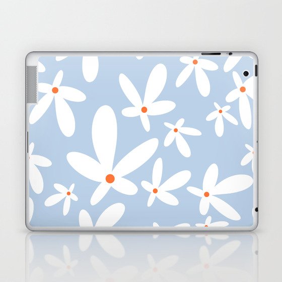 Quirky Floral in Light Blue, Orange and White Laptop & iPad Skin