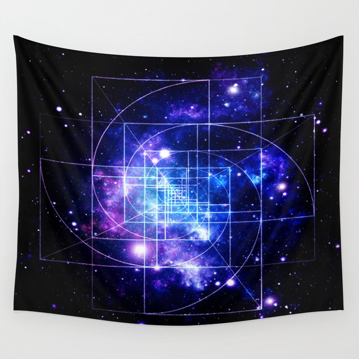 Galaxy sacred geometry Golden Mean Deep Blue purple Wall Tapestry