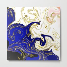 blue ,gold,rose,black,golden fractal, vibrations, circles modern pattern, Metal Print
