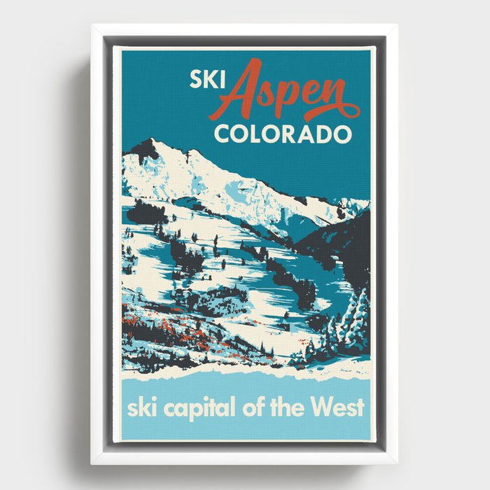 Vintage Ski Aspen Poster Framed Canvas