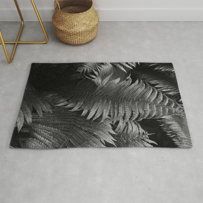 Leaves of green fern nature portrait black and white photograph / photography Rug