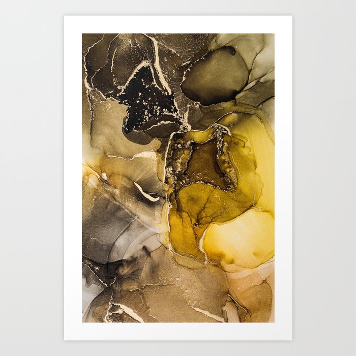 Alcohol ink painting with gold Art Print