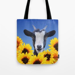 Goat in Sunflower field Tote Bag