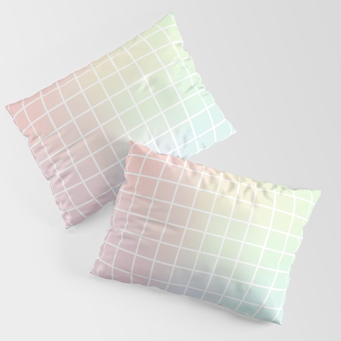 Kawaii Pastel Rainbow grid Cute Minimal Design Pillow Sham