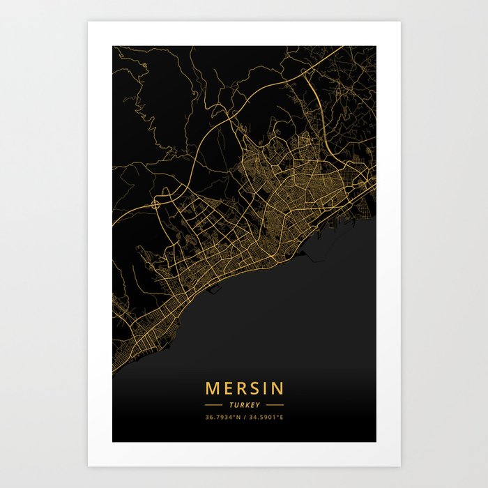 Mersin, Turkey - Gold Art Print