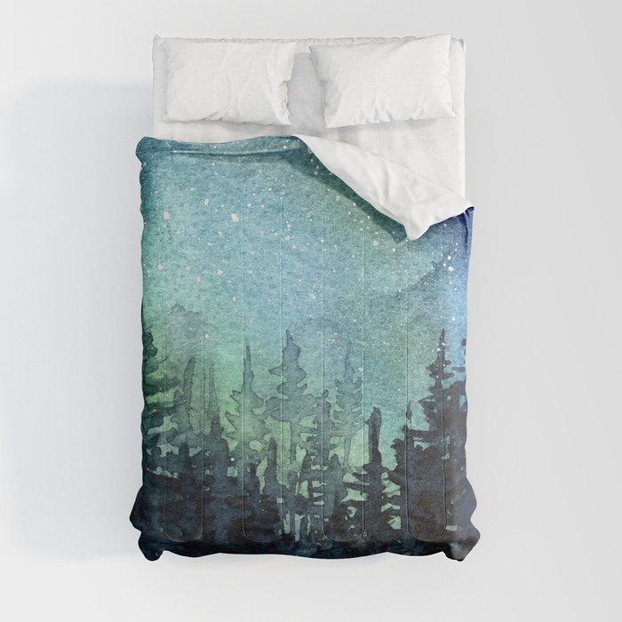 Galaxy Watercolor Aurora Borealis Painting Comforter