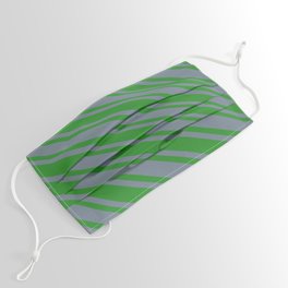 [ Thumbnail: Forest Green and Slate Gray Colored Striped/Lined Pattern Face Mask ]