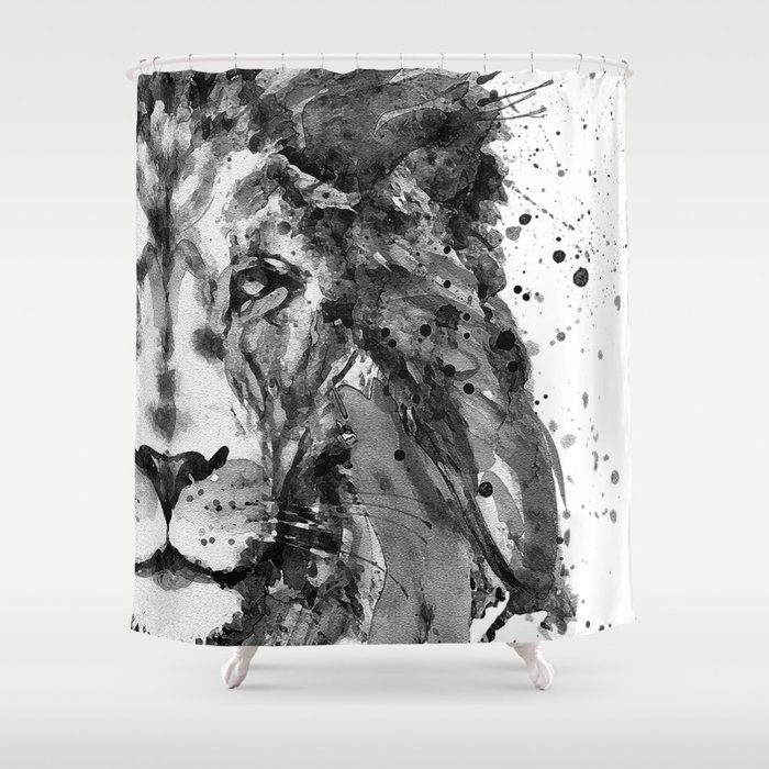 Black And White Half Faced Lion Shower Curtain