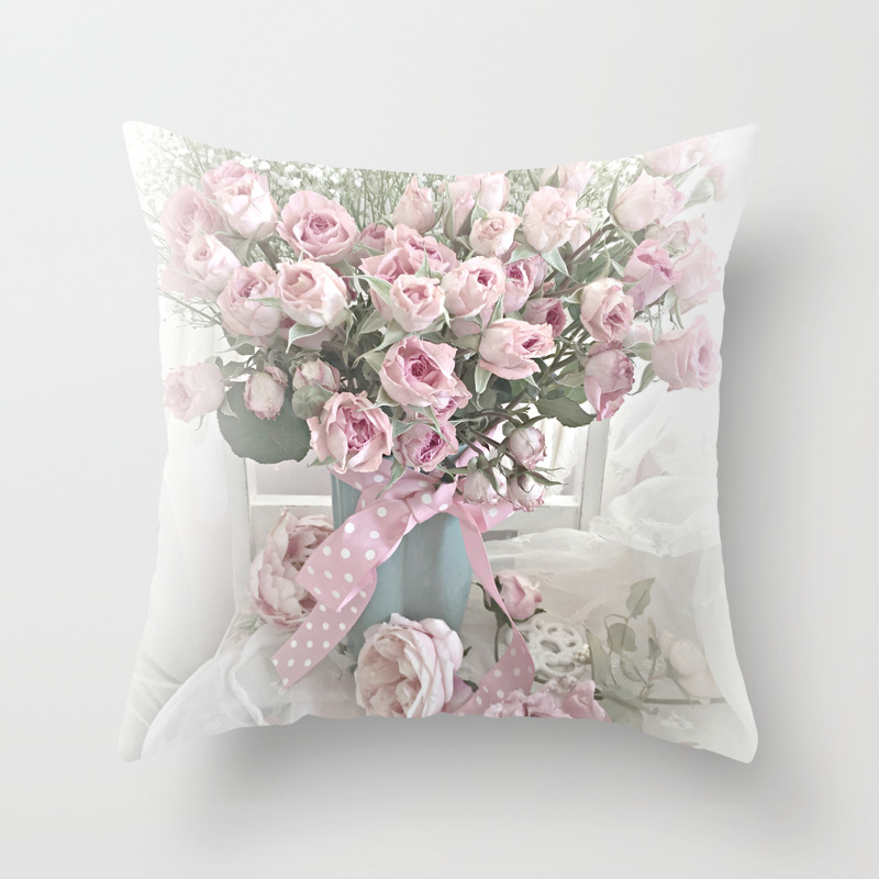 Pastel Roses In Vase Shabby Chic Roses Pink Aqua Floral Print Home Decor Throw Pillow By Kathyfornal Society6