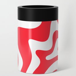 Retro Liquid Swirl Abstract Pattern Bright Red and White Can Cooler