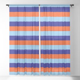 [ Thumbnail: Blue, Red, and Light Sky Blue Colored Pattern of Stripes Sheer Curtain ]