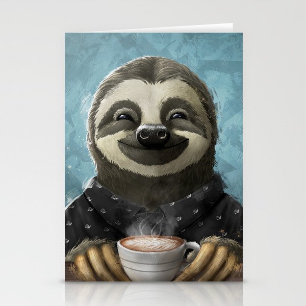 Sloth smilling with coffee latte Stationery Cards