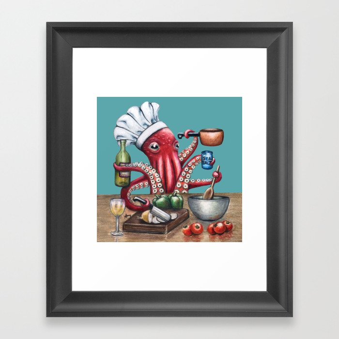 "Octo Chef" - Octopus Cook Framed Art Print