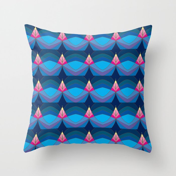 Art Deco Mosaics Blue Throw Pillow