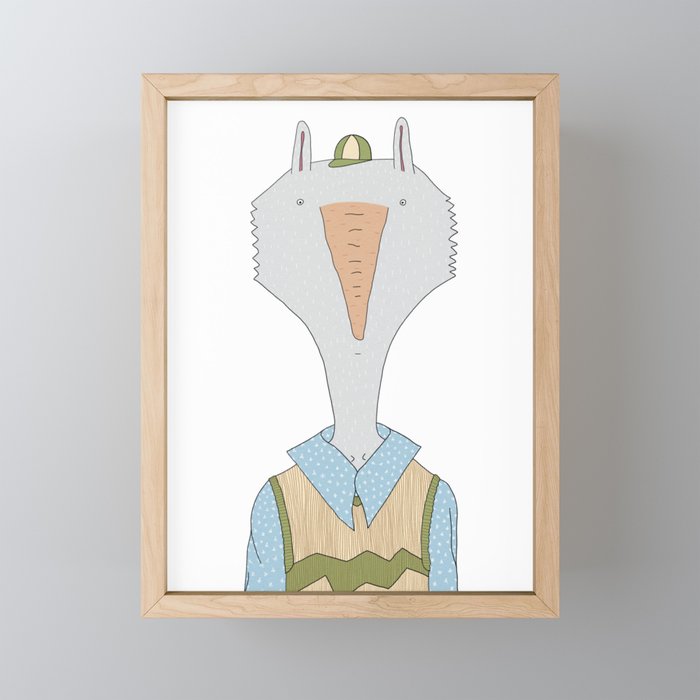 Hare with a carrot nose Framed Mini Art Print