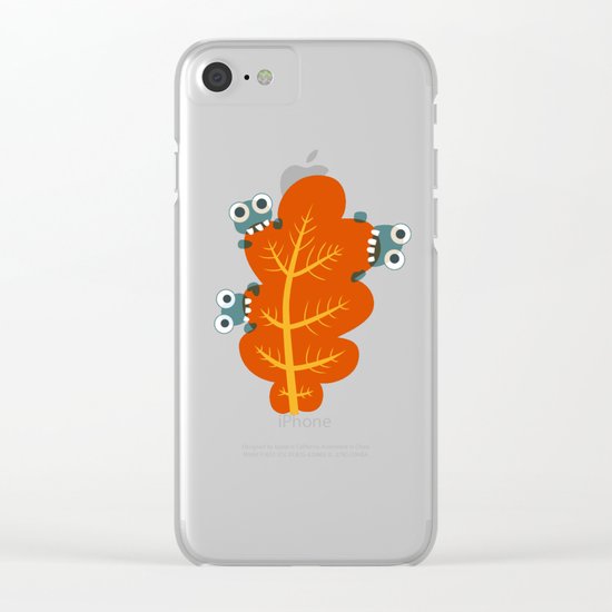 Cute Bugs Eat Autumn Leaf Clear iPhone Case