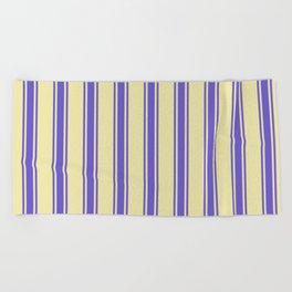 [ Thumbnail: Pale Goldenrod and Slate Blue Colored Striped/Lined Pattern Beach Towel ]