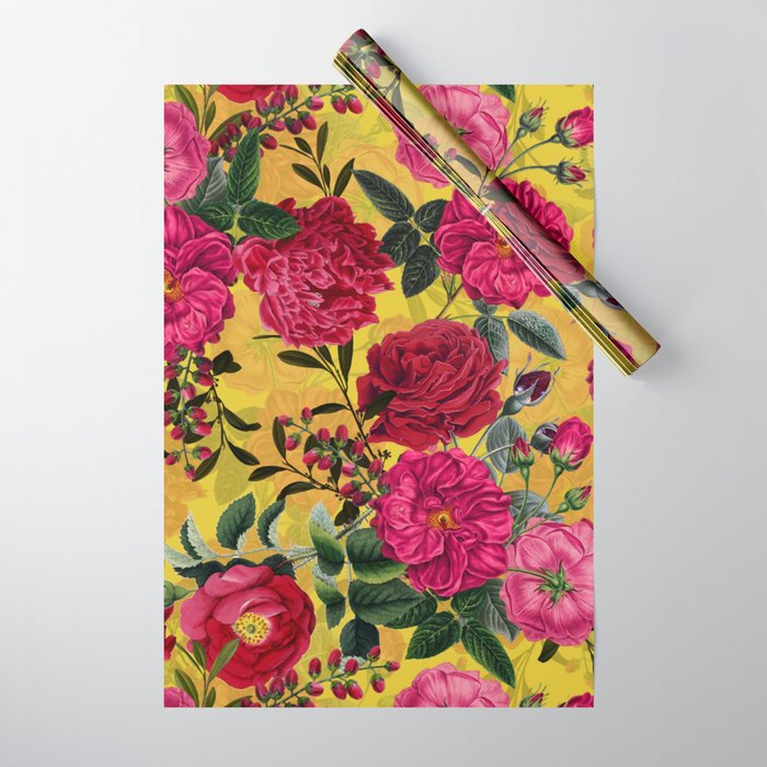 Vintage & Shabby Chic - Summer Tropical Roses Flower Garden Wrapping Paper