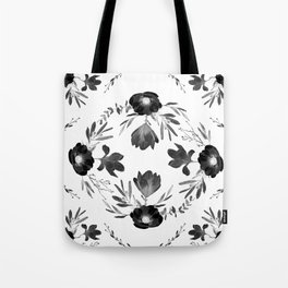 Floral Square Black & White Tote Bag