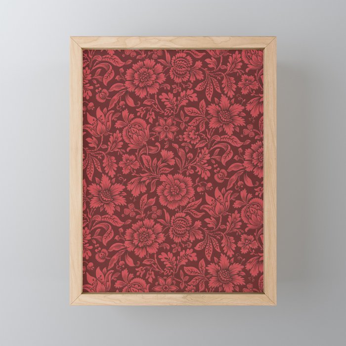 Burgundy and Red Chintz Floral Design Framed Mini Art Print