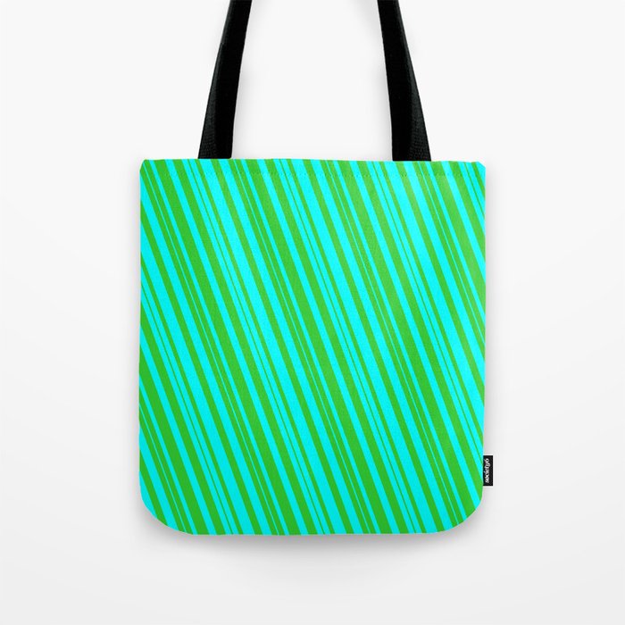 Cyan & Lime Green Colored Lined Pattern Tote Bag