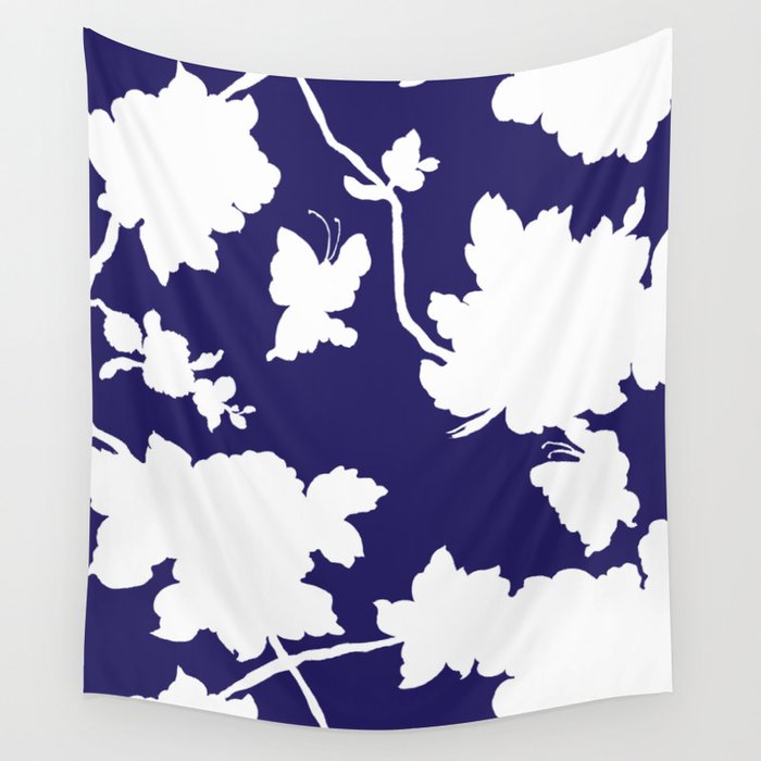 Chinoiserie Silhouette Navy Wall Tapestry