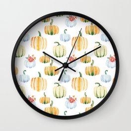 Modern Pumpkins In Watercolor Pattern and Wall Art Wall Clock