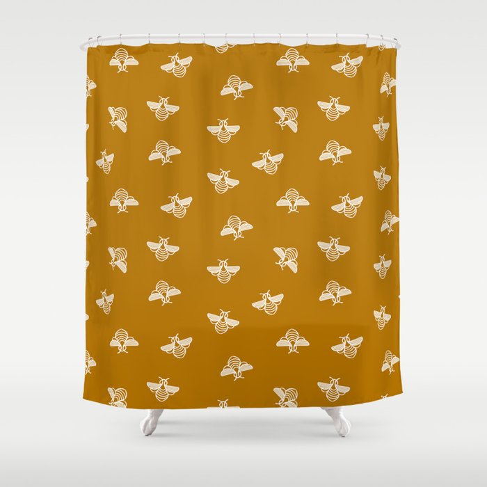 Bee pattern in gold yellow background Shower Curtain