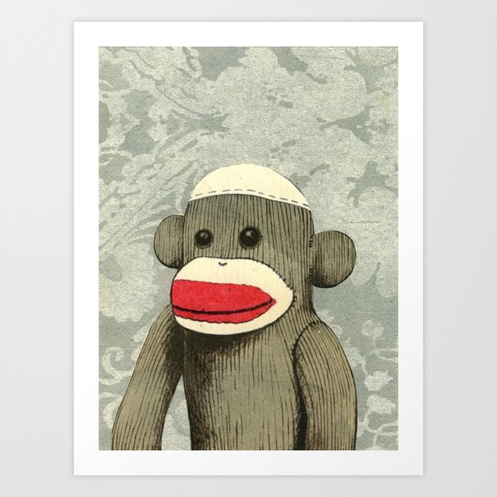 Sock Monkey Portrait Art Print