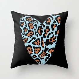 Leopard heart blue Throw Pillow
