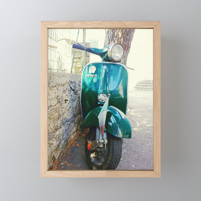 Italian Scooter | Vintage Motorcycle in Europe Photo | Travel Photography Framed Mini Art Print