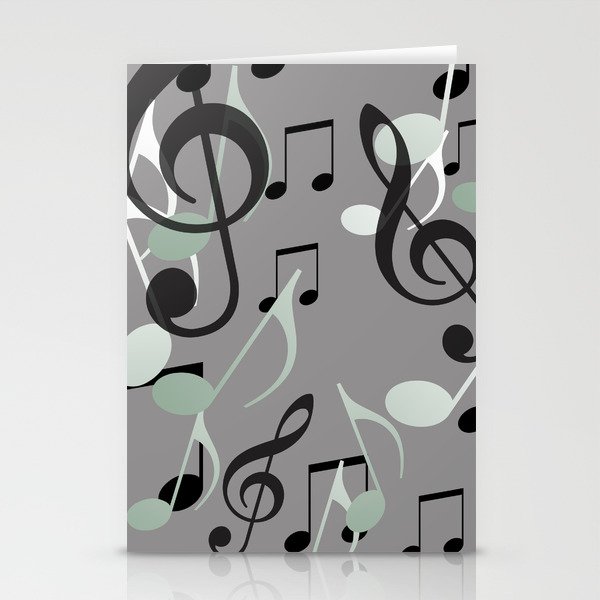 Flying Music Notes grey and white Stationery Cards