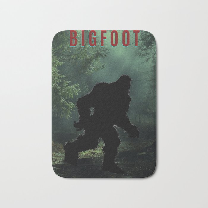 Bigfoot sasquatch walking through the dark forest mountain woods funny humorous art print poster / posters Bath Mat