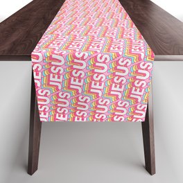 'Jesus' Trendy Rainbow Text Pattern (Pink) Table Runner