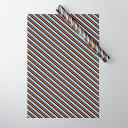 [ Thumbnail: Tan, Turquoise, Midnight Blue, Red & Black Colored Lined/Striped Pattern Wrapping Paper ]
