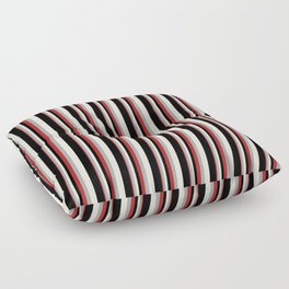 [ Thumbnail: Red, Dark Gray, Beige & Black Colored Lines/Stripes Pattern Floor Pillow ]