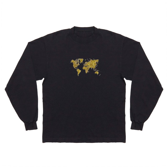 world map in watercolor-gold color Long Sleeve T Shirt