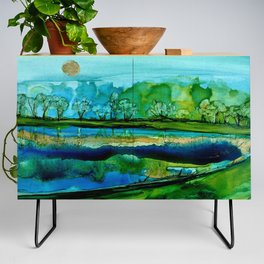 Trees and Pond Alcohol Ink Credenza