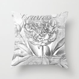 Courtois Floral Throw Pillow | Botanical, Digital, Illustration, Engraving, French, Collage, Vintage, Floral, Vintagebotanical 