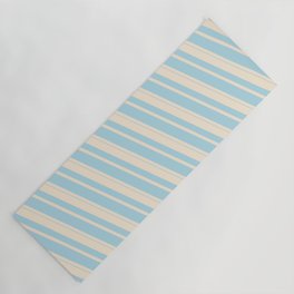 [ Thumbnail: Beige & Light Blue Colored Striped Pattern Yoga Mat ]