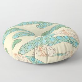 Spring Birds on Hexagon Mountains Vintage Japanese Landscape Floor Pillow