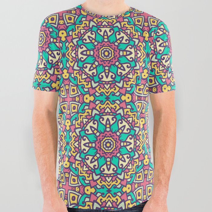 Colorful Tribal Mosaic All Over Graphic Tee
