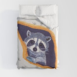 Peeking Raccoons #2 White Pallet - Duvet Cover