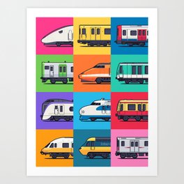 World Trains Grid Pattern Art Print