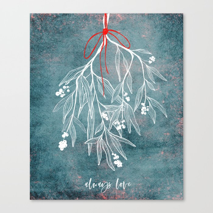 Mistletoe | Always Love | X-Mas | Light Teal & White Canvas Print